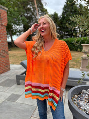 Orange Striped Hem Loose Knit Jenna