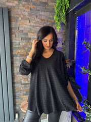 Black Diamante V Neck Top Selina