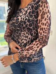 Grey Leopard Mesh Top Sofia