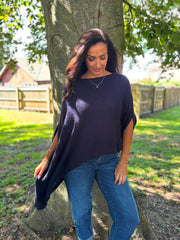 Navy Asymmetric Cosy Knit Fran