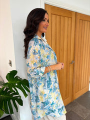 Blue Watercolour Longline Shirt Polly