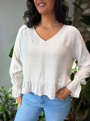 Stone V Neck Ruffle Top Addison