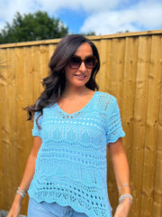 Blue Crochet Knit Top Selina