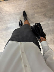 Grey Pinstripe Midi Skirt