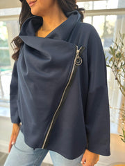 Navy Crossover Zip Jacket Bronwen