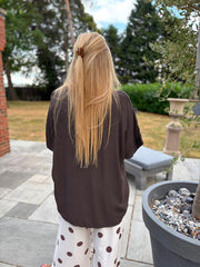 Chocolate Sequin Trim Top Astrid