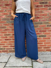 Navy Wide Leg Pocket Trousers Claudia
