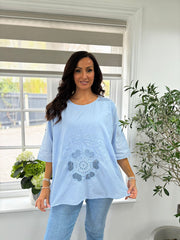 Blue Net Floral Sequin Top Isobel