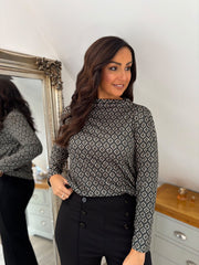 Khaki Diamond Print Top Carmen