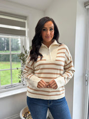 Camel Striped Zip Collar Knit Charlie