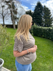 Mocha Net Sleeve Applique Tee Gemma