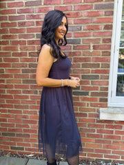 Navy Half Mesh Slip Olivia