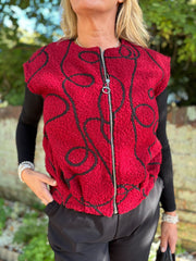 Wine Boucle Swirl Pattern Waistcoat Flo