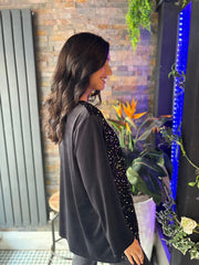 Black & Silver Velour Sequin Panel Top Raven