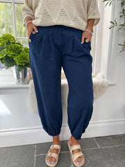 Navy Hareem Style Button Trousers