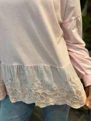 Pink Crochet Trim Hooded Top Thea