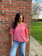 Coral Floral Lace Broderie Top Myla