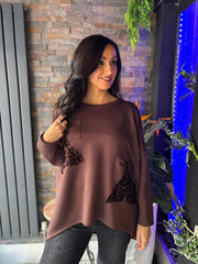 Chocolate Sequin Bow Sweat Top Emma