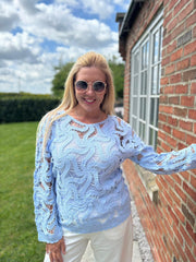 Blue Loose Swirl Crochet Knit Veronica