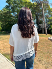 White Asymmetric Lace Trim Top Maria