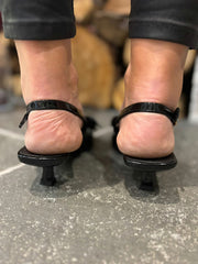 Black Kitten Heel Bow Shoes