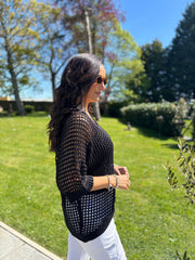 Black Open Weave Knit Cassandra