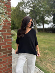 Black V-Neck Reverse Seam Knit Diana