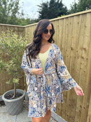 Blue Floral Tie Front Skirt Set Rosa
