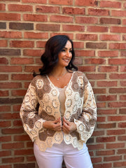 Mocha Flower Crochet Cardi Jeanette