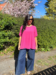 Lipstick Pink Applique Floral Crepe Top Astra