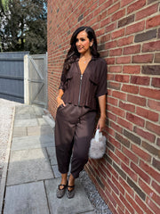 Chocolate Ruched Waist Jacket Misty