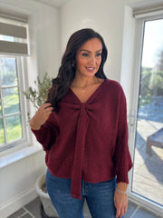 Wine Knitted Tie Front Jumper Libby