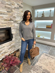 Grey Open Collar Jumper Rhea