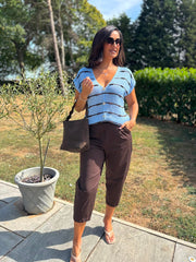 Blue Buttoned Stripe Knit Edith