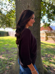 Black Applique Ruffle Sleeve Knit Crystal