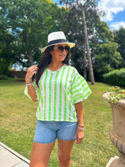 Neon Green Puff Sleeve Striped Top Erin