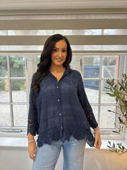 Navy Crochet Detail Shirt Jacket Jenny