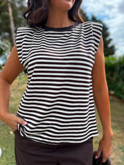 Chocolate Sleeveless Diamante Stripe Top Caitlyn
