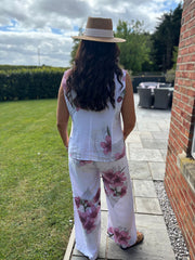 White Flower Print Trouser Set Claudette