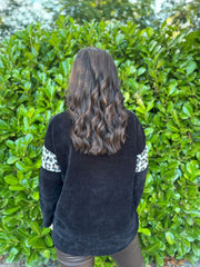 Black Animal Trim Textured Top Ada