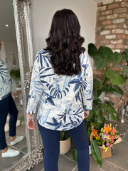White Denim Trim Multi Leaf Sweat Top Tori