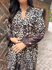 Chocolate Leopard Floral Trim Dress Eden