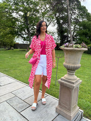 Red Leopard Bubble Cotton Shirt Dress Valerie