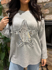 Grey Sequin Star Sweat Top Clarice