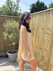Gold Open Weave Fringed Cover Up