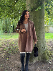 Chocolate Boucle Stripe Detail Coat Mia