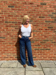 Denim Diamante Wide Leg Jeans