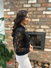 Black Crochet Lace Bomber Jacket Letitia