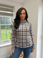 Navy Check Pattern Super Soft Roll Neck