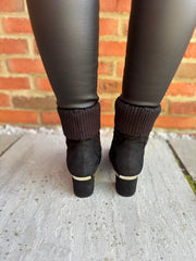 Black Knitted Block Heel Boots